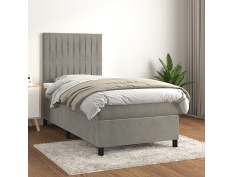 vidaXL Cama con somier y colchón 90x190 cm terciopelo gris claro