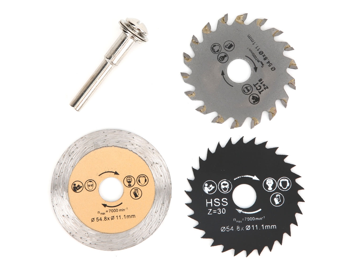 Juego De 3 Discos De Corte Con Hoja De Sierra Hss Mini Y 1 Viga De Conexión De 6 Mm.