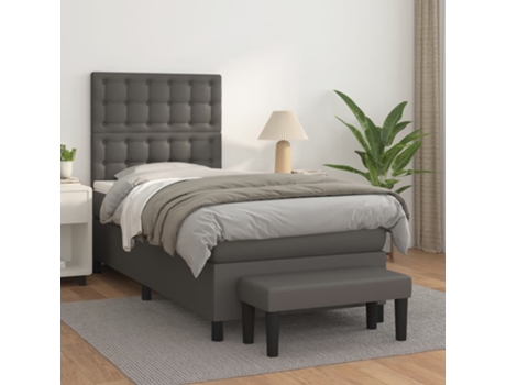 VIDAXL Cama con somier (Gris - Cuero artificial - 203 x 90 x 128 cm)