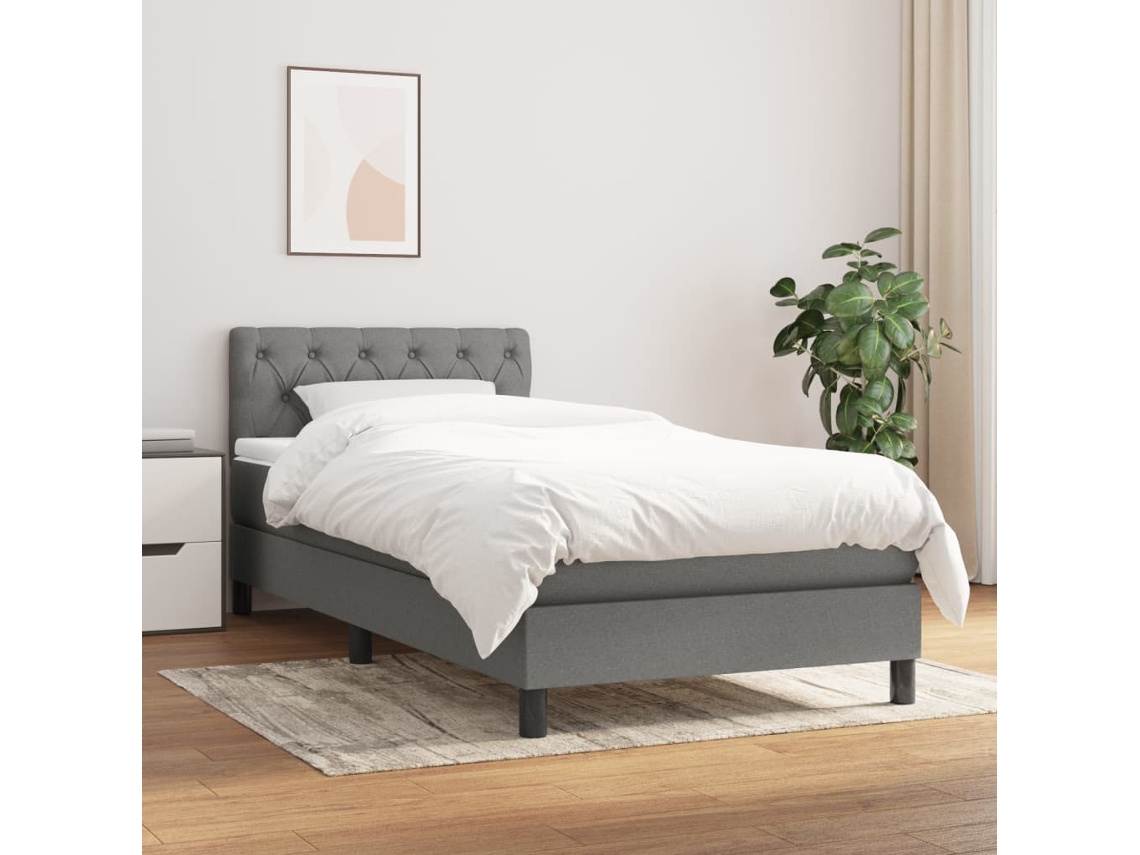 Cama Individual | Cama Para Adultos | Cama Box Spring Con Colchón Tela Gris Oscuro 80x200 Cm Wsd870175