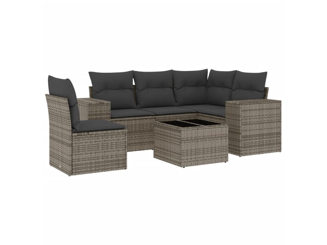 Conjunto 6 de muebles de jardín VIDAXL y cojines ratán sintético gris