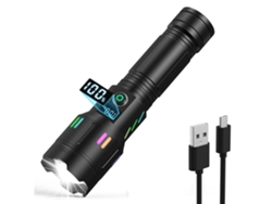 Linterna recargable antorcha con Zoom táctico 5 modos indicador de potencia Ipx7 antorcha súper brillante impermeable para Camping YEMAESRE