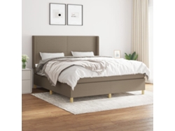 Cama Box Spring Con Colchón Tela Gris Taupe 160x200 Cm