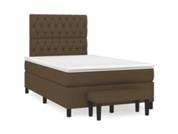 Cama Box Spring Con Colchón Tela Marrón Oscuro 120x190 Cm