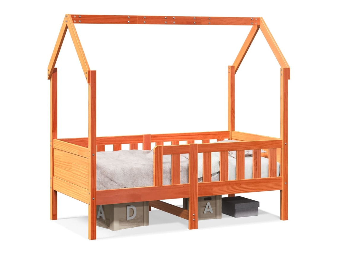 Cama infantil con forma de casa 70x140 cm pino macizo marrón miel Dkd Home Decor