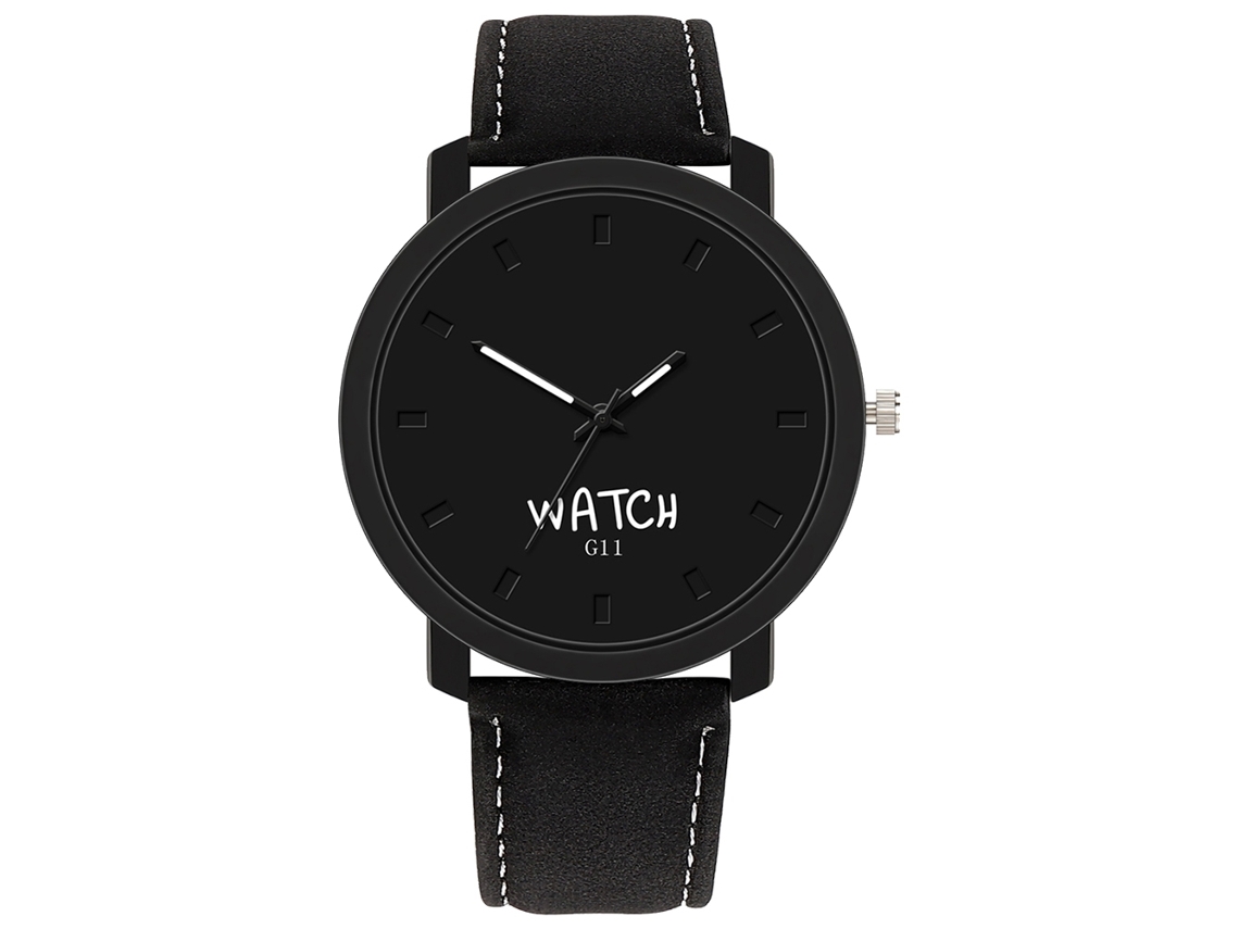 Reloj Analógico De Cuarzo Para Hombre Con Correa De Cuero Pu Negra