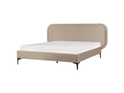 Cama con somier BELIANI Suzette de Terciopelo Beige 208x212x98