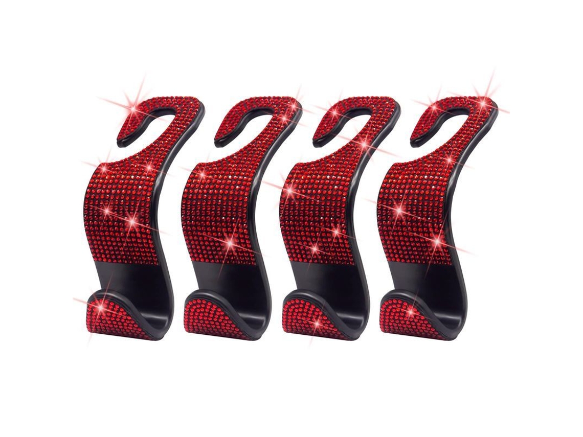 2026-ganchos Para Bolsos De Auto Con Piedras Strass, 4 Piezas Colgantes Para Asiento Trasero De Coche (rojo)