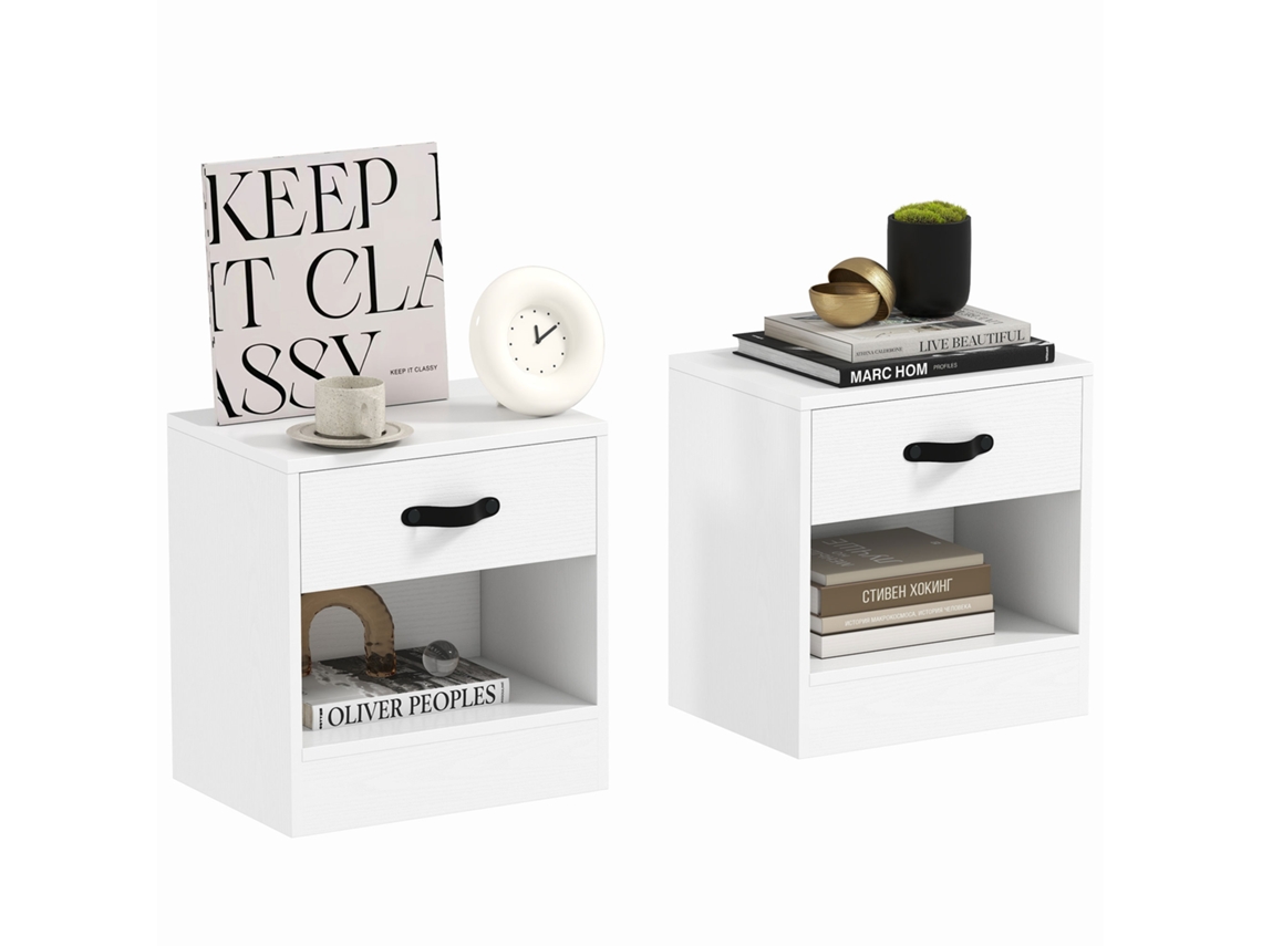 Mesinha de Cabeceira com 2 Prateleiras, 35x29,5x60 Cm, Cinza e Branco ZENCORE SERVICES