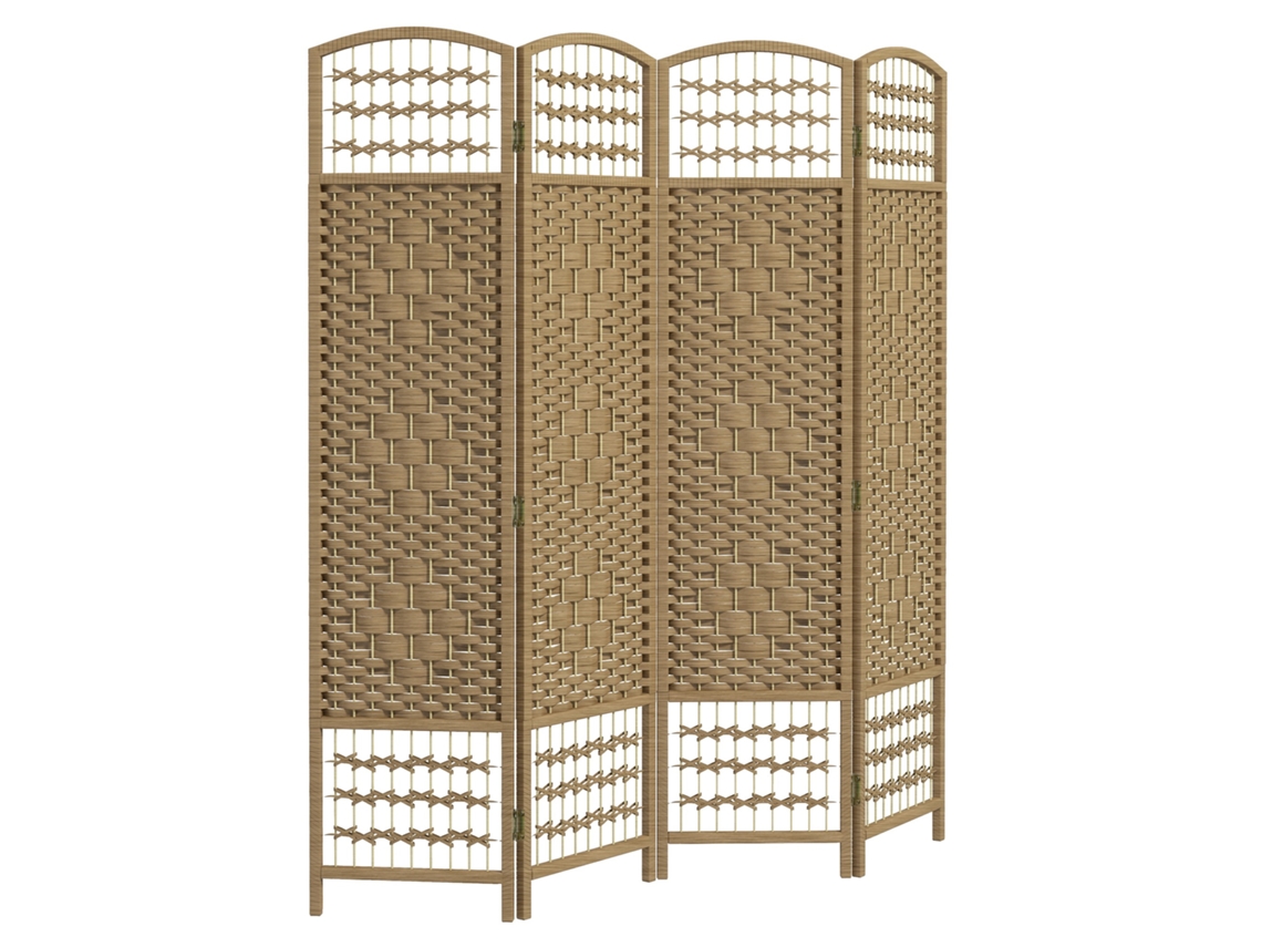 Biombo 4 Painéis Corda Papel Decoração Natural Quarto