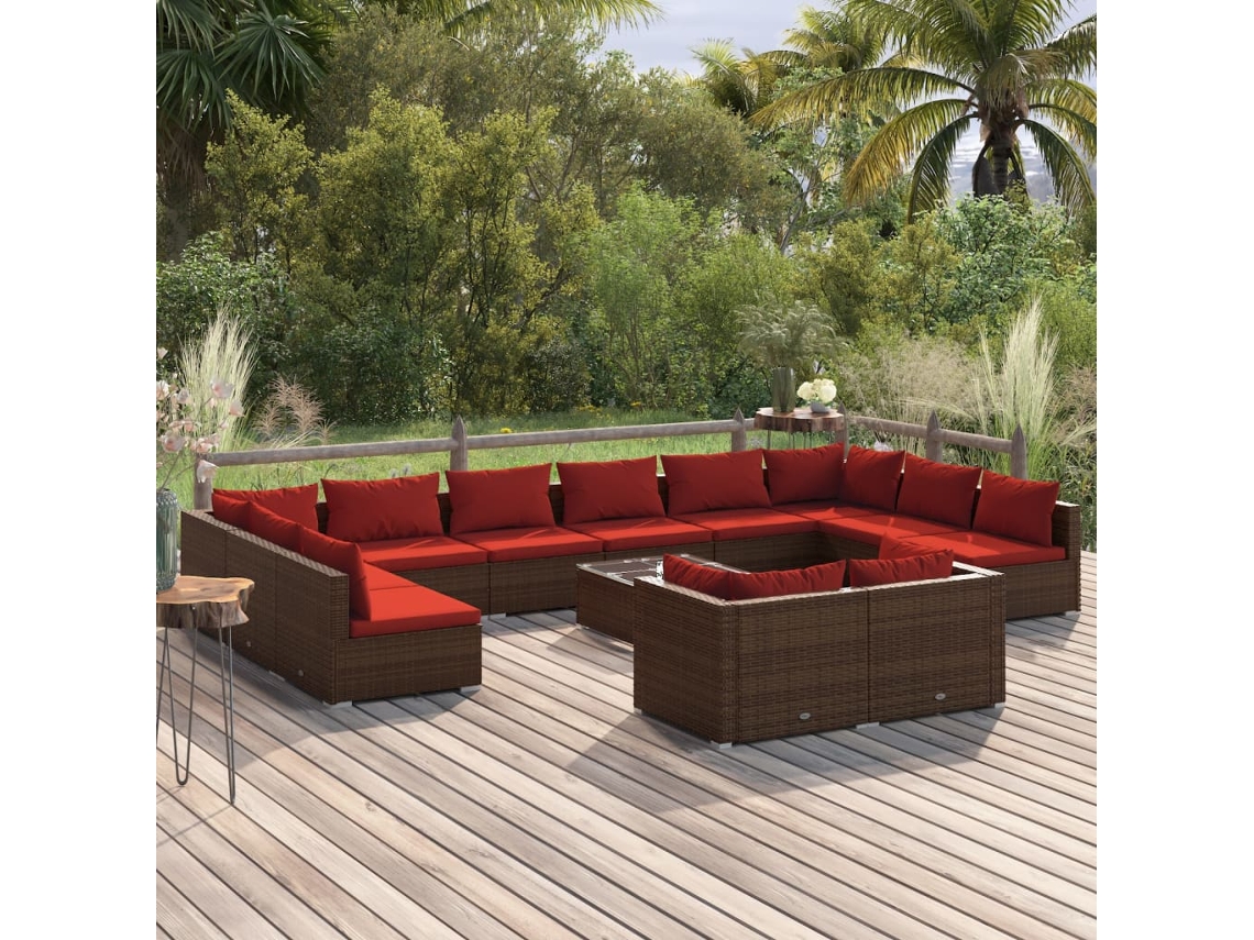 Conjunto de jardín de 13 piezas con cojines de mimbre marrón de DKD Home Decor