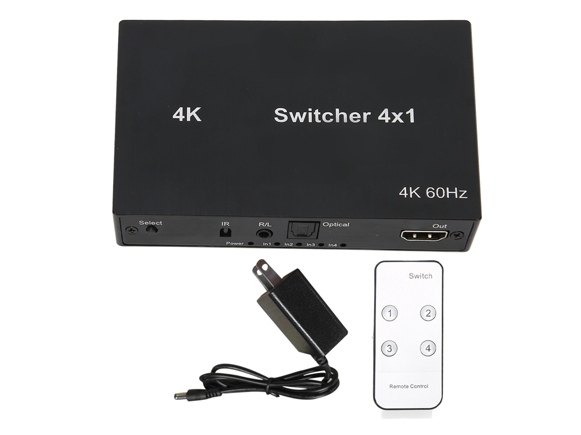 Conmutador De Interfaz Multimedia Hd 4 En 1 Con Ratón, Teclado Y Mando A Distancia Ir 4kx2k, Enchufe Estadounidense.