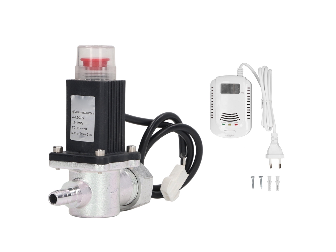 Kit Detector De Fugas De Gas Con Válvula Solenoide De Cierre De Emergencia Para Gas Y Líquido.