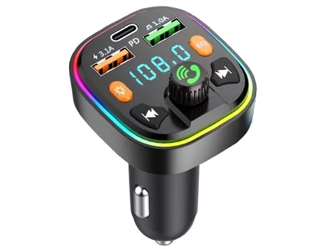 Transmisor FM Modulador FM Tipo C 3.1A Cargador de coche de carga rápida USB Manos libres Bluetooth 5.0 Kit de coche Reproductor de MP3 (Negro) ENZ...