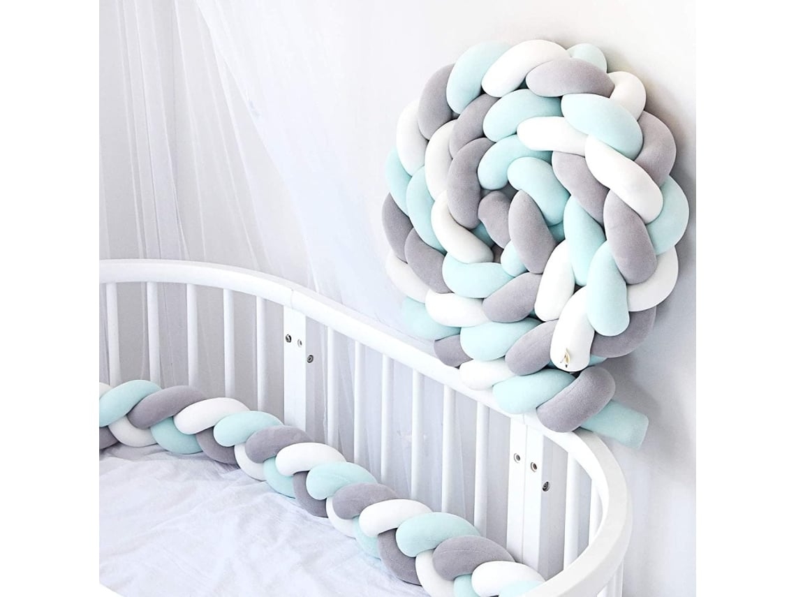 Protector de cuna de terciopelo con estampado de serpiente, blanco, gris y verde, 300 cm, Yunzii