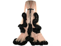 Vestido Largo Plumas Mangas Amplias Para Fiesta De Despedida De Soltera Talla 3xl Beige 3xl Beige