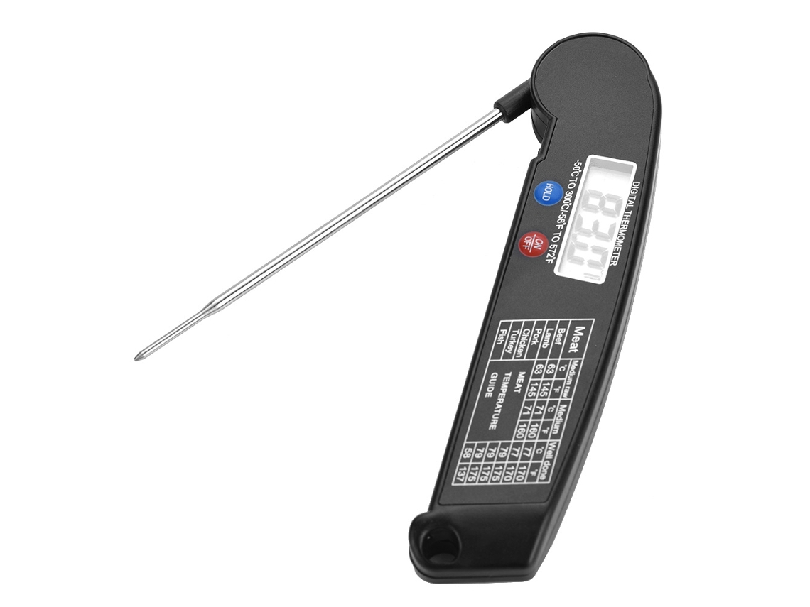 Termómetro Digital Para Alimentos Con Sonda Plegable Para Barbacoa, Cocina Y Carne, Pantalla Lcd Negra.
