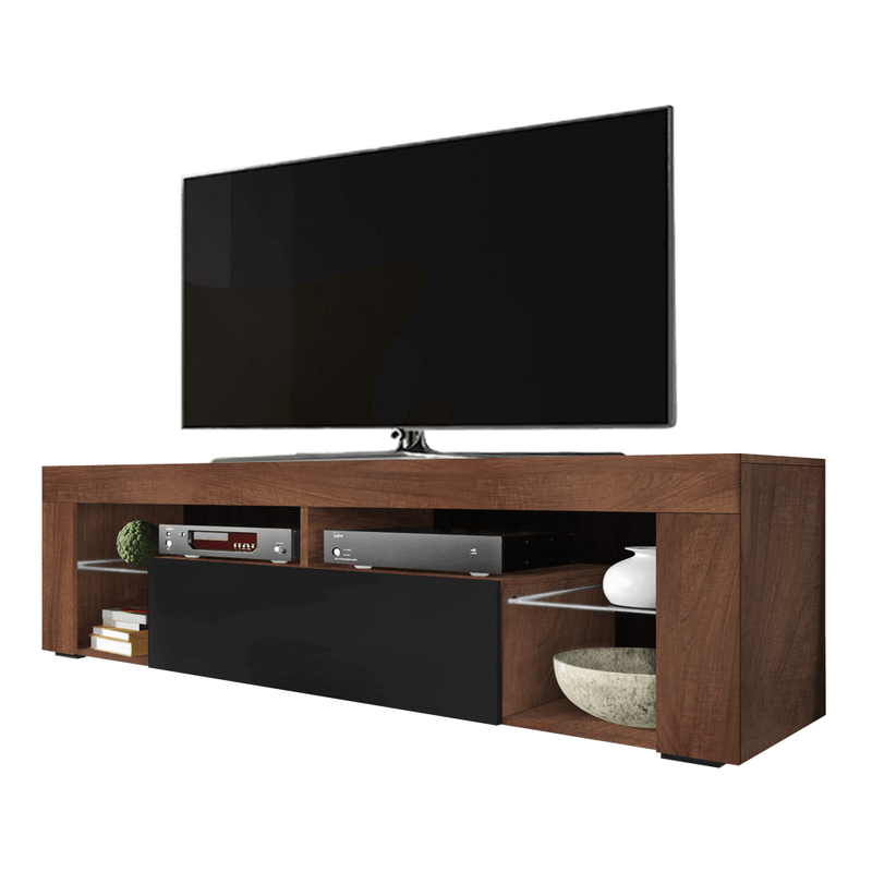 Selsey Bianko Mueble tv para la sala de estar 140 cm ancho aida nogal tabaco mate negro brillo moderno 50.5 35