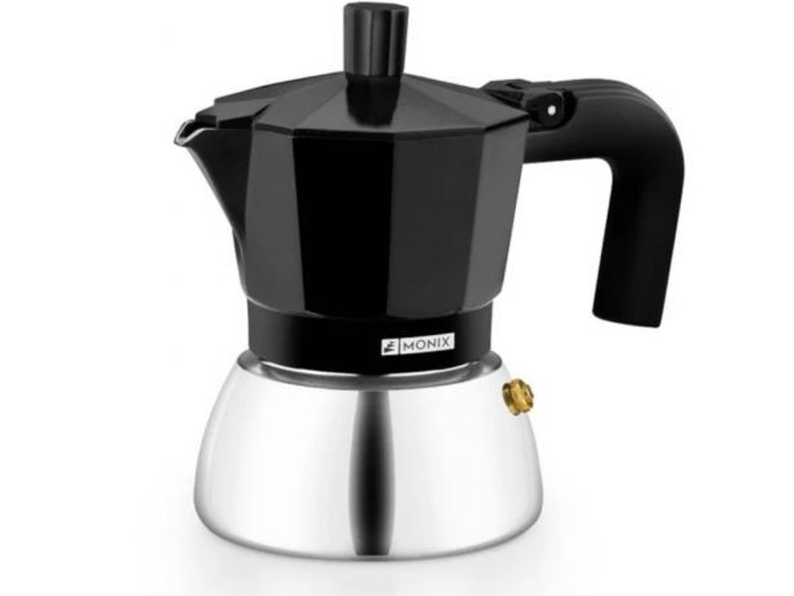 Cafetera de inducción Monix de acero inoxidable, 9 tazas, color negro, aluminio y acero Cafetera de inducción Monix de acero inoxidable, color negro, 9 tazas, cuerpo de aluminio y base de acero