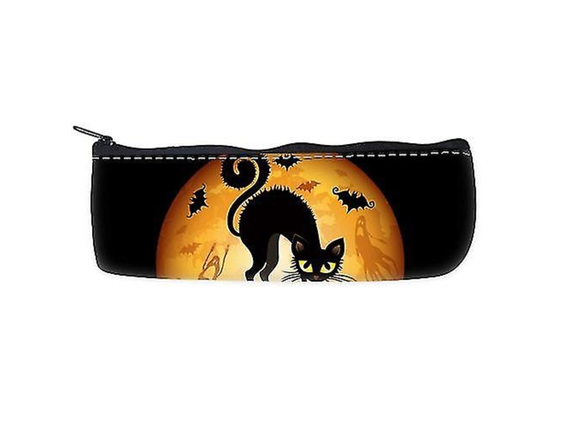 Estuche para lápices con diseño de gato y murciélago de Halloween, organizador de lápices, bolsa con cremallera, Chennnls