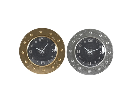 Reloj de Pared DKD HOME DECOR 48,5 x 6 x 48,5 cm Cristal Plateado Negro Dorado Hierro (2 Unidades)