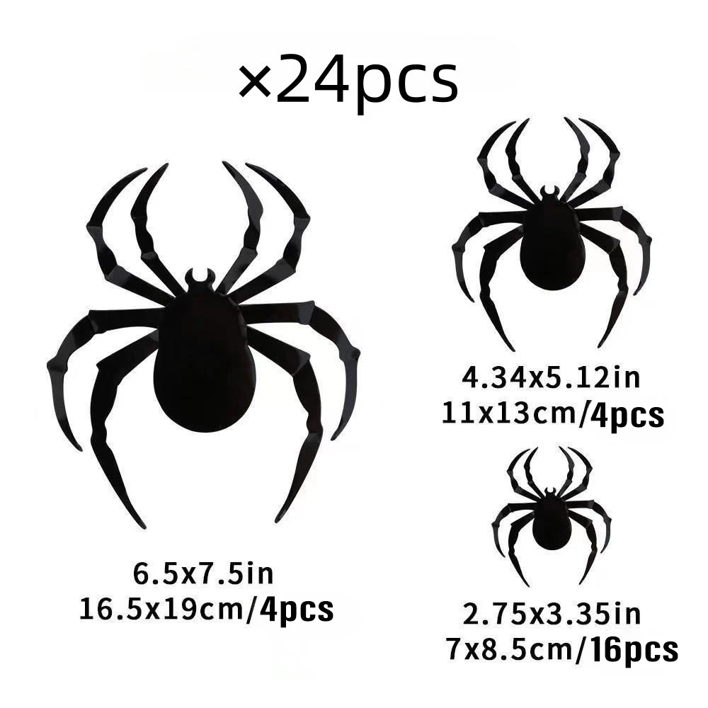 Pegatinas de pared 3D de araña y murciélago de Halloween, plástico negro, decoración para el hogar y el patio, 24 piezas, Viewleaf