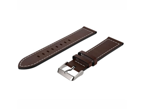 Correa de piel auténtica 22mm con puntada blanca para Huawei Watch GT/Samsung Gear S3 Classic/S3 Frontier - marrón oscuro