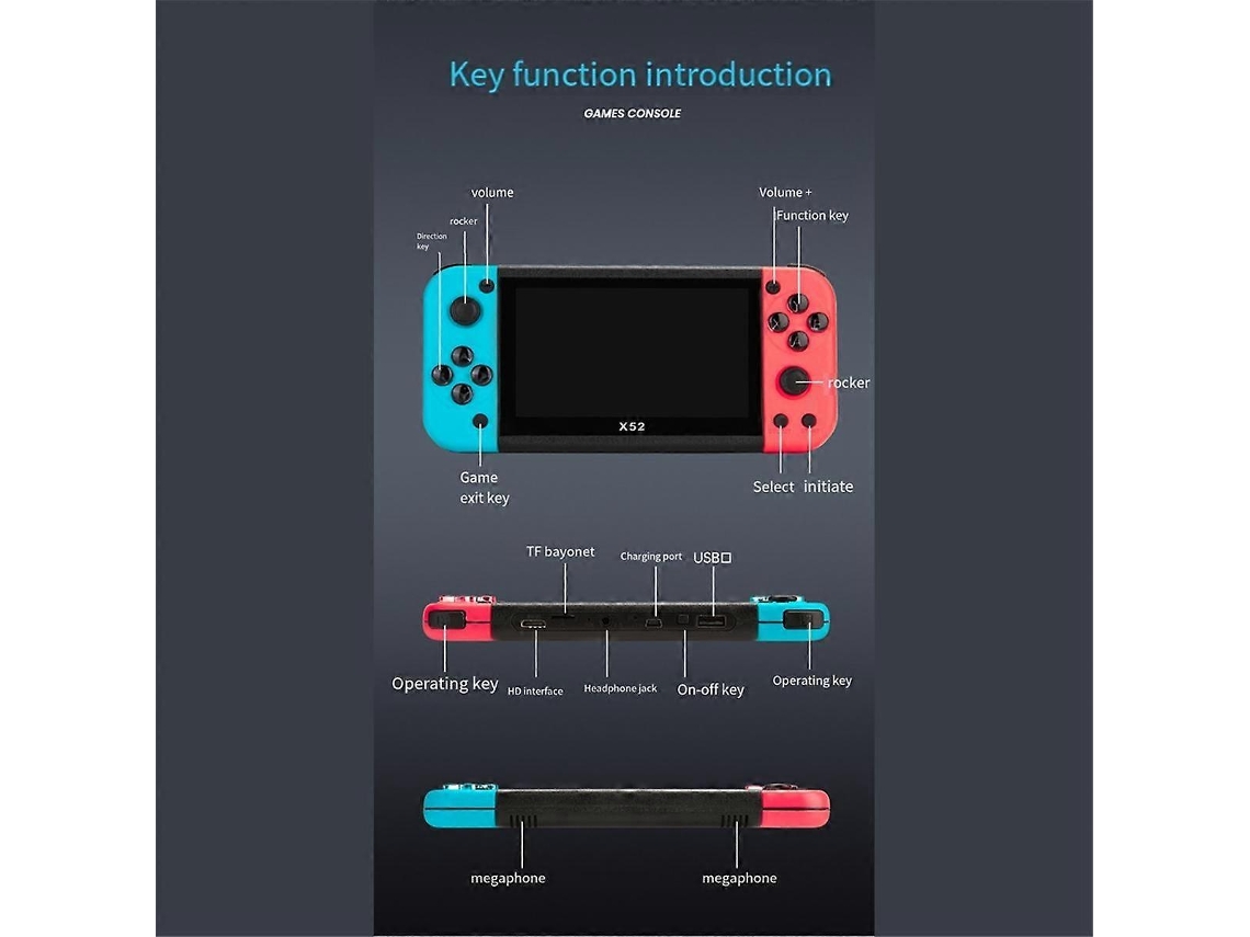 Consola de juegos portátil X52 HD de 5.1 pulgadas con juegos retro clásicos integrados y reproductor de audio y video. Hengjian