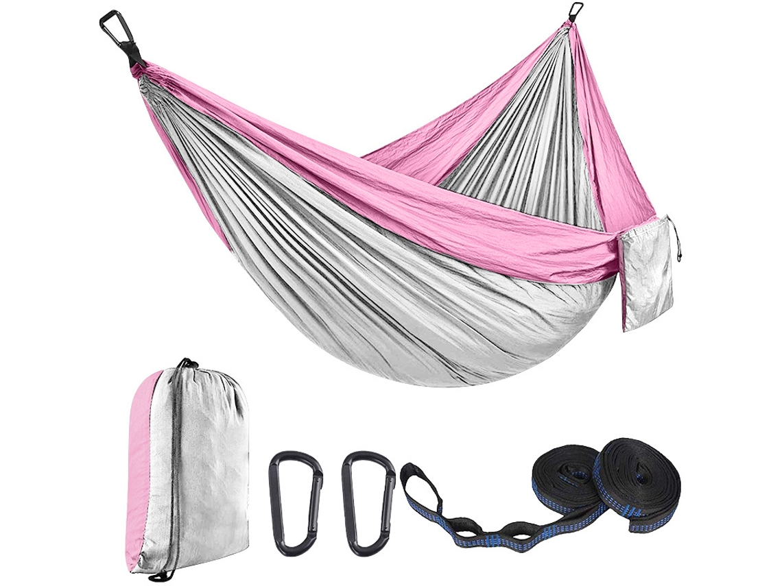 Hamaca Eifson Simple con 51 correas y mosquetón, 270 x 140 cm (rosa claro, gris claro)