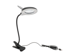 Lupa con clip y luz, hierro y PP, lámpara de escritorio LED ajustable para soldar, manualidades y leer.