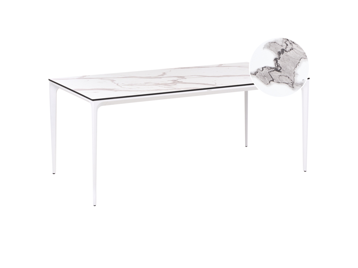 Mesa de comedor de jardín Beliani Sovareto en laminado de alta presión blanco 90x180x75 (hpl)