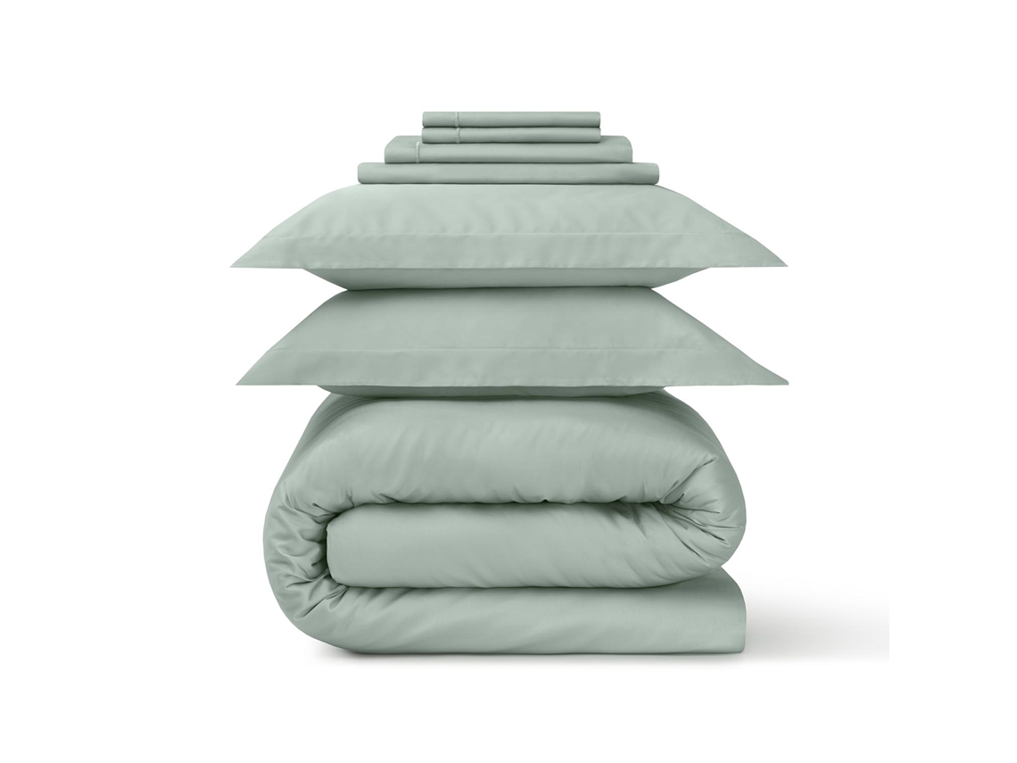 Conjunto Tudo Incluído! DiLuxe Liso Verde ‘TI’: Juego de Sábanas (Cama 160 x 200 cm) + Juego Funda Nordica (240 x 220 cm) Cetim 300 Hilos
