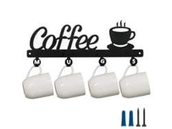 Barra De Café Con Placa Metálica Decorativa Y Soporte Para Tazas.