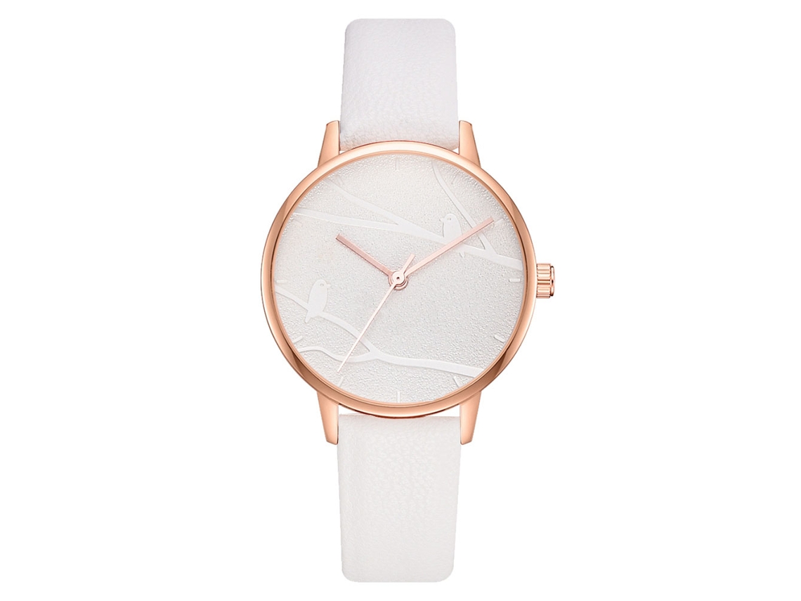 Reloj De Pulsera De Cuarzo Para Mujer Con Correa Ajustable De Pu Y Esfera Redonda Blanca.