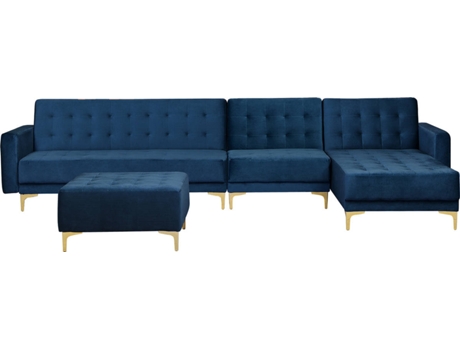 Sofá Cama Aberdeen com Repousa-Pés (Azul - Terciopelo -168x347x83 cm)