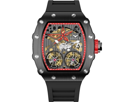 VEANXIN Relojes Reloj Hueco Correa de Silicona Reloj de Pulsera Impermeable-negro rojo