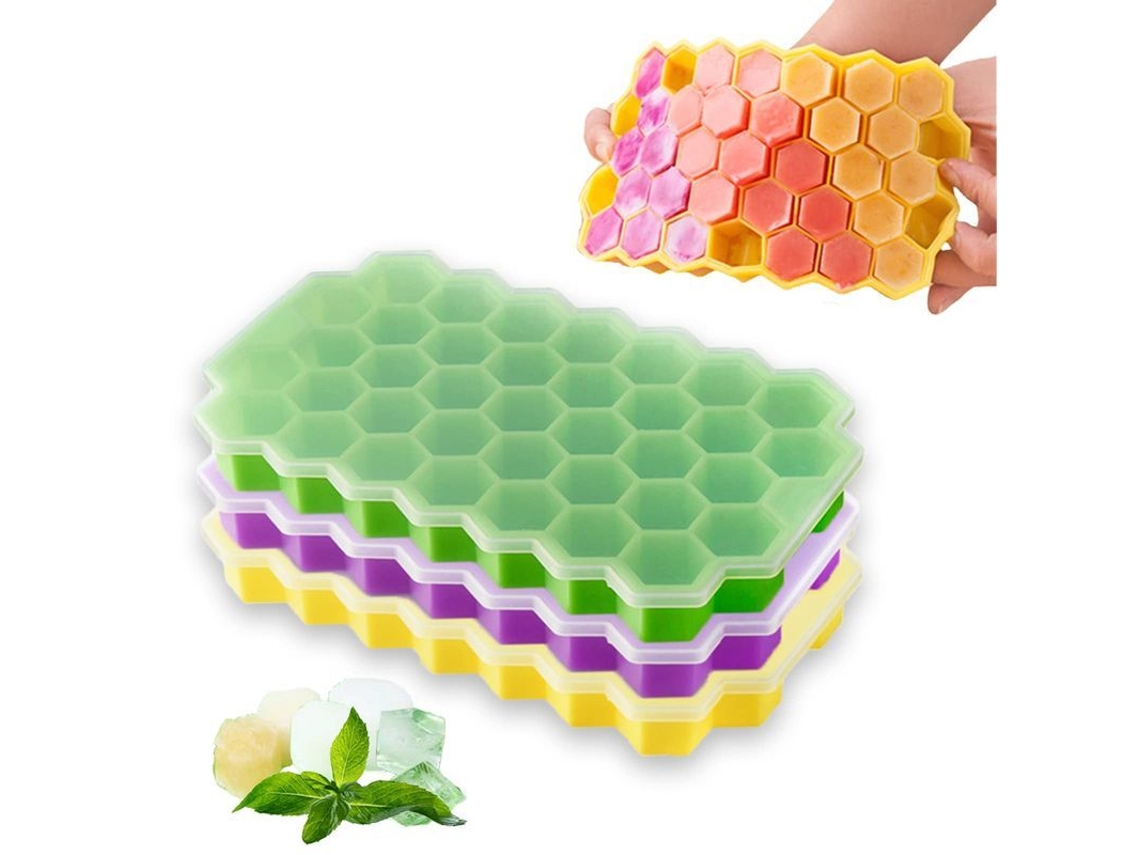 2026da-bandeja De Hielo De Silicona, 3 Paquetes Con Tapas Apilables Para Cubos De Hielo