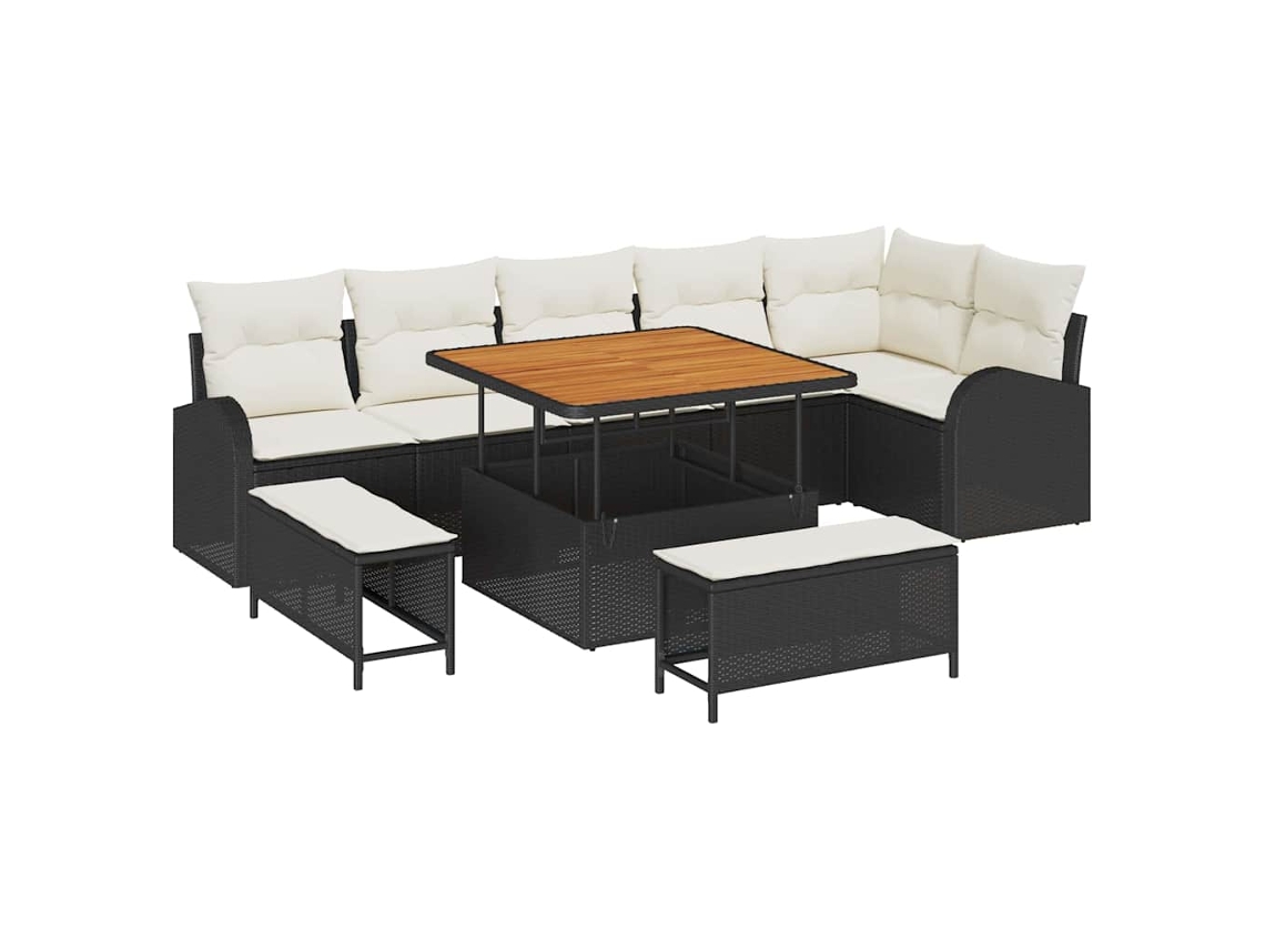 Maison Exclusive - Conjunto De Sofá De Jardín Con Cojín 9 Pcs Negro Y Crema