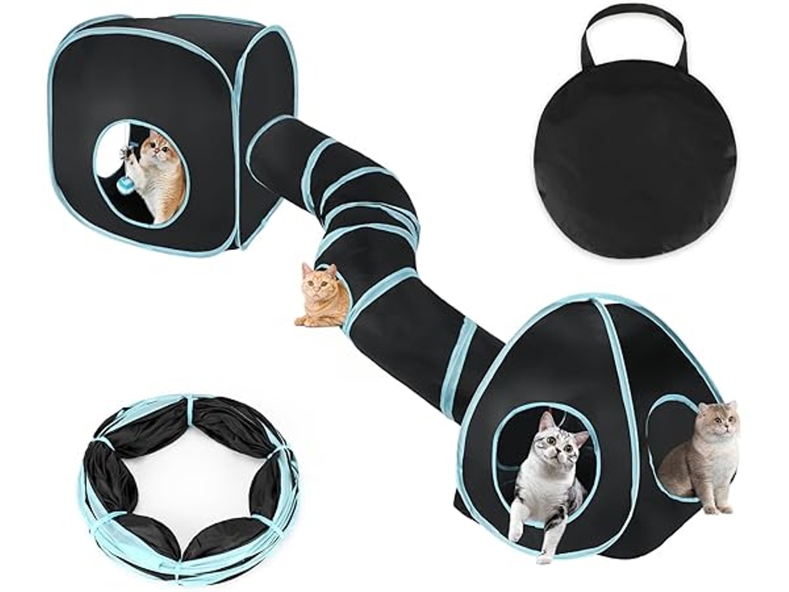 Tienda de campaña interactiva plegable para gatos con tres funciones: túnel, tubo y cubo, efecto de susurro, casita de juegos, ergonómica, para uso diario STELASPLEN