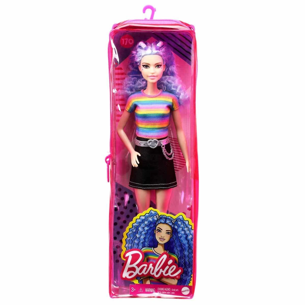 Muñeca BARBIE Cabelo violeta com arco-íris acessórios para saia jeans top