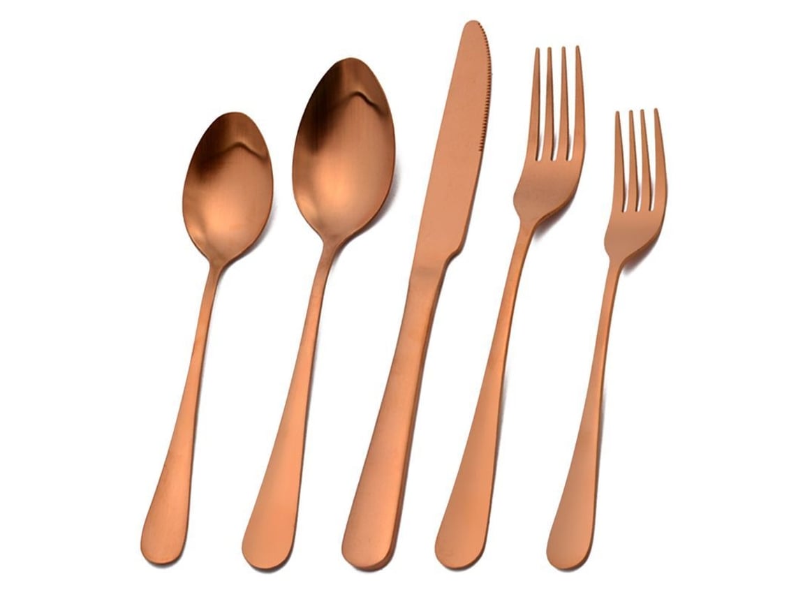 Conjunto de talheres preto e prateado, 10 peças, em aço inoxidável, para uso doméstico, em restaurantes e hotéis. Pode ser lavado na lava-louças.