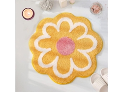 Alfombrilla De Baño Amarilla Con Estampado Floral, Microfibra Ultrasuave, Lavable A Máquina, Antideslizante.