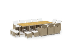 Maison Exclusive - Juego de comedor de jardín de 15 piezas con cojines de mimbre, color beige