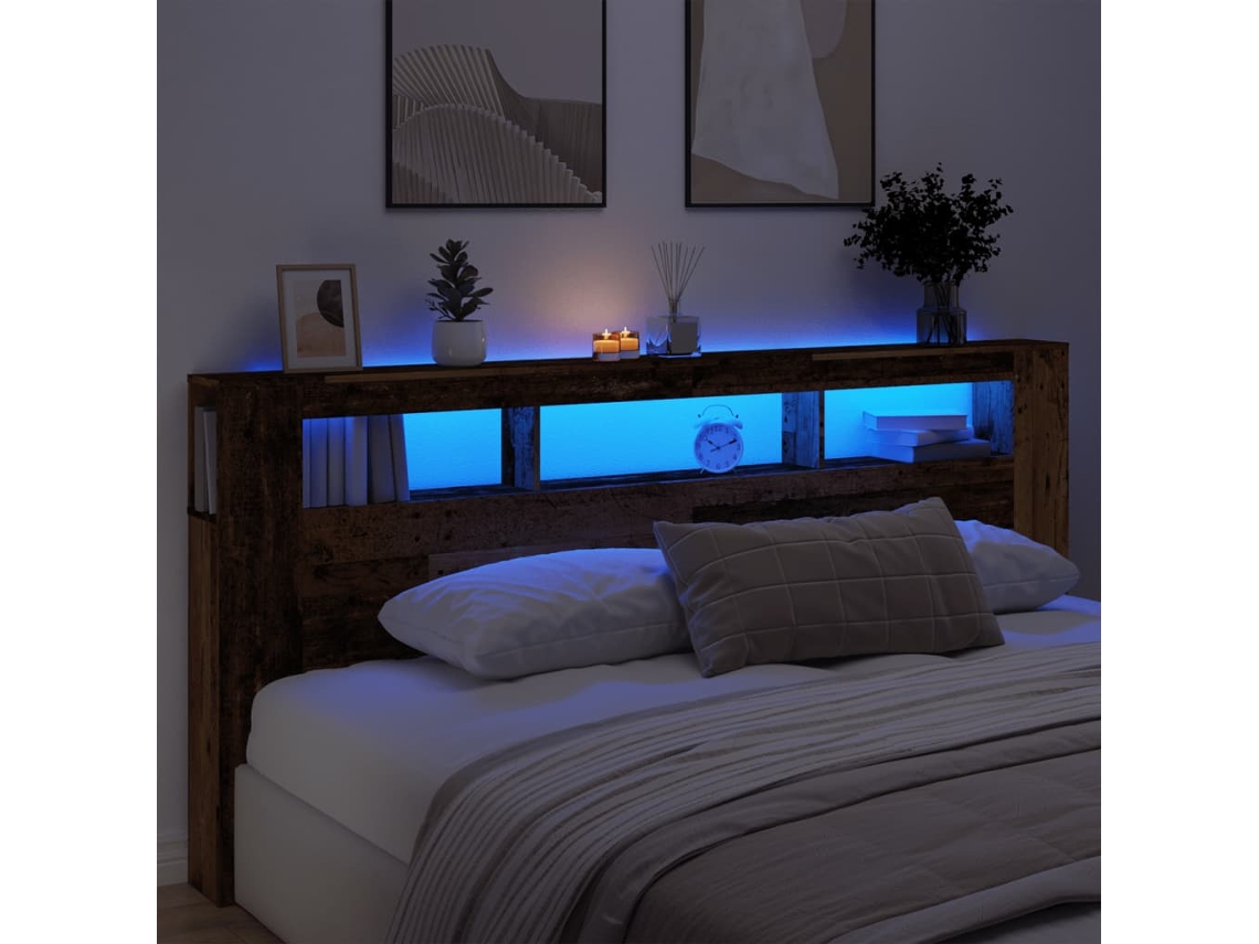 Cabecerocabecero De Camapanel De Cabecera Con Led Madera Ingeniería Envejecida 220x18,5x103,5 Cm