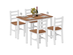 Juego De Mesa De Comedor Con 4 Sillas, De Madera De Pino, Marrón Y Blanco.