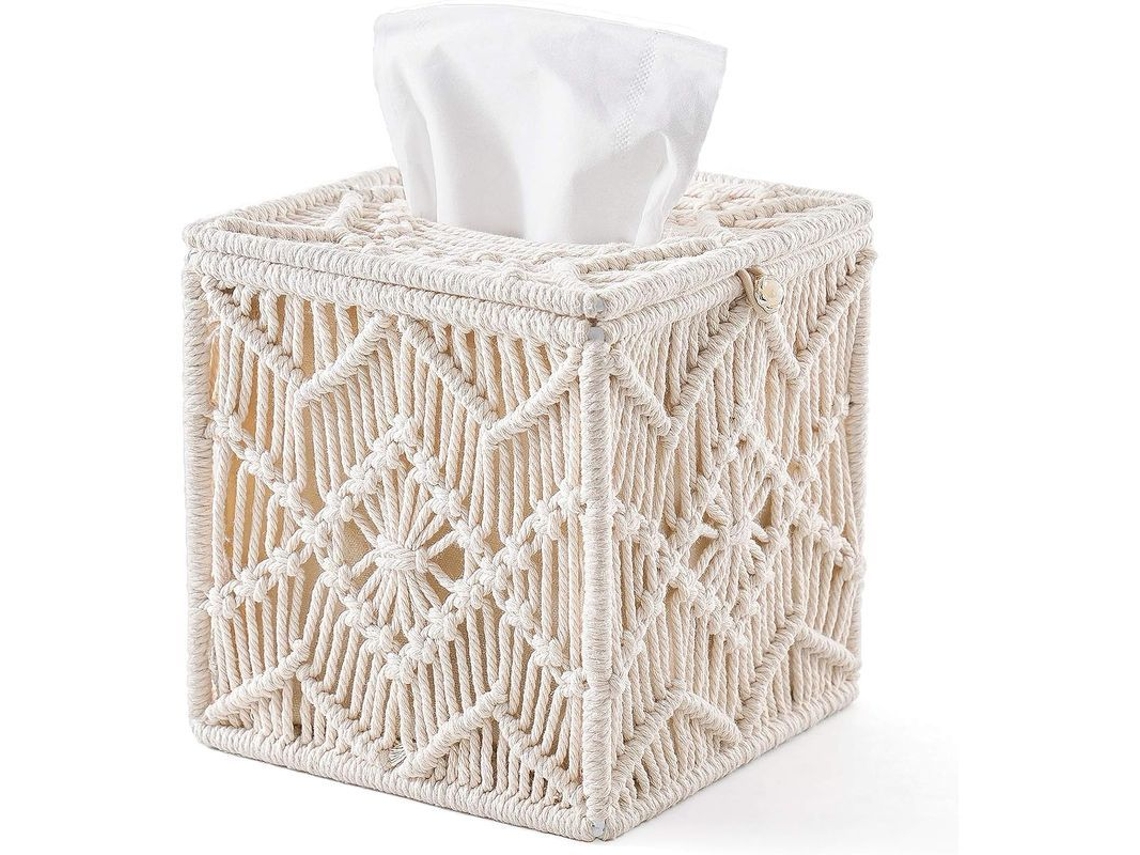 2026da-cubre Caja De Papel Higiénico Boho Con Cierre De Perlas Y Malla Macramé Para Decoración Hogar