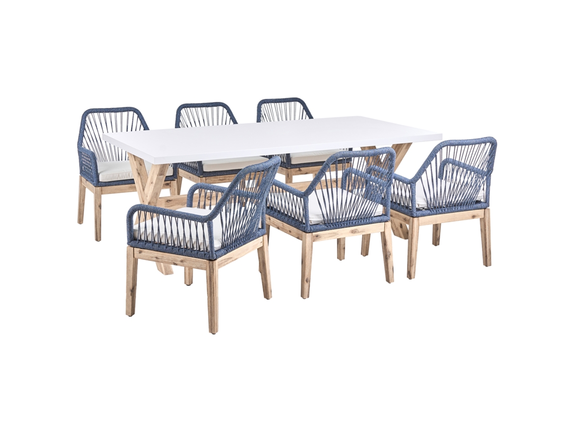 Conjunto De Refeição Com Cadeiras Beliani Olbia De Madeira De Acácia Branco 200x100x75