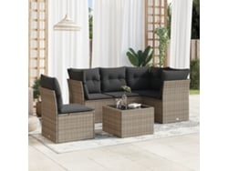 Conjunto de sofá de jardín de 6 piezas con cojines de mimbre gris, Dkd Home Decor