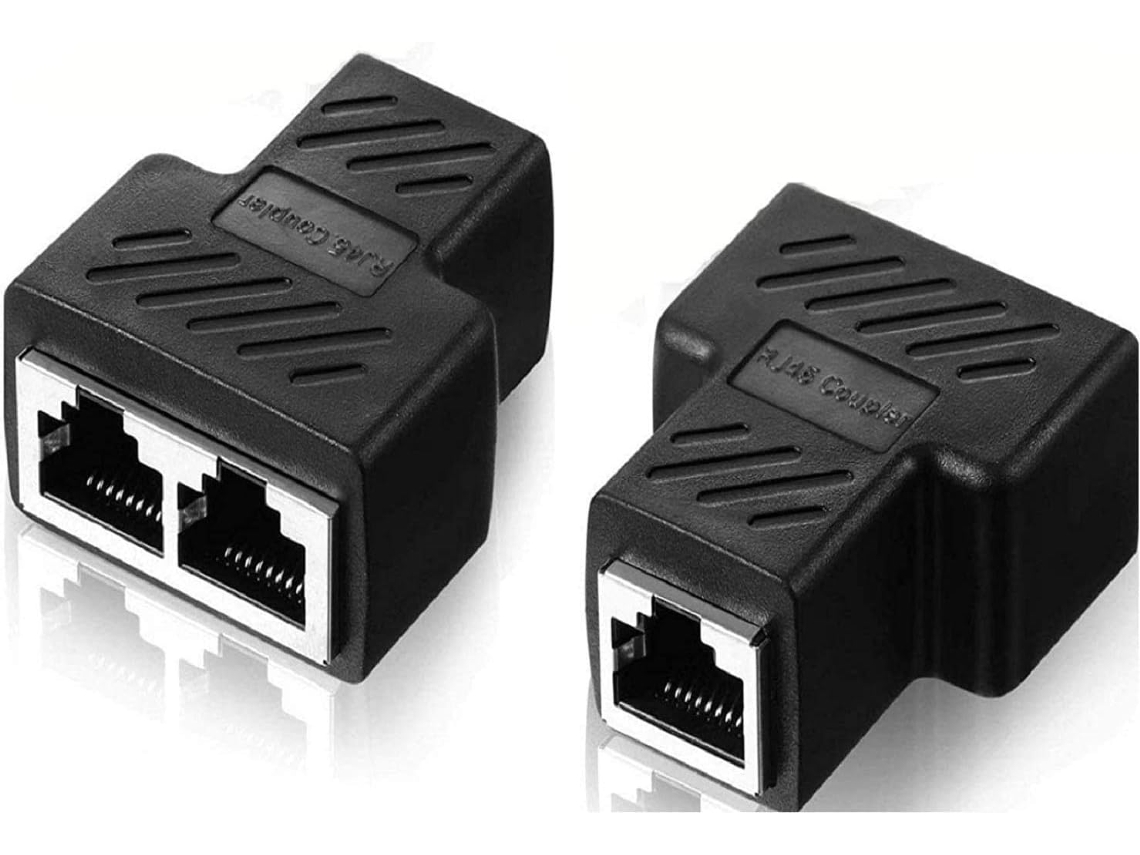 2 Adaptadores Divisor Ethernet Rj45 Black Compatible Cat5 Cat6 Cat7 Dos Puertos Simultáneos