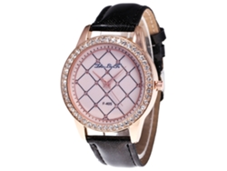 Reloj De Pulsera De Cuarzo Para Mujer Zhoulianfa Con Diamantes De Imitación, Esfera Redonda Y Correa De Pu Negra.